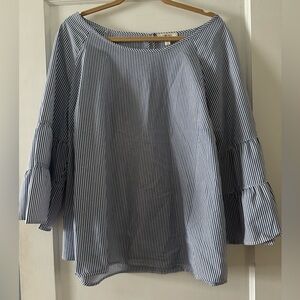 Blue/white striped top with bell sleeves